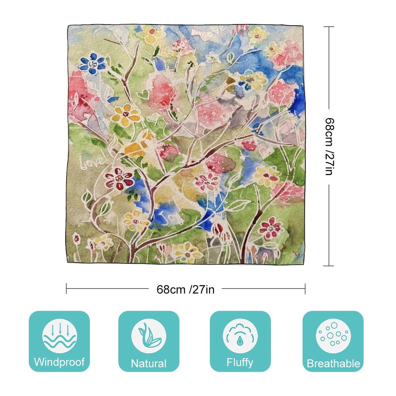 LanaArtSweden Artwork Scarf, 27"x27", 70x70 cm