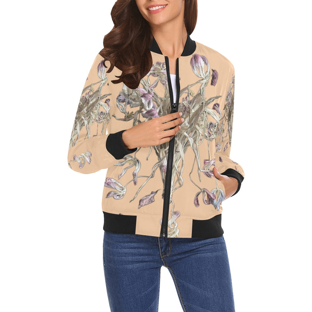 Tulip Drama Roasted Peach Bomber Jacket for Women