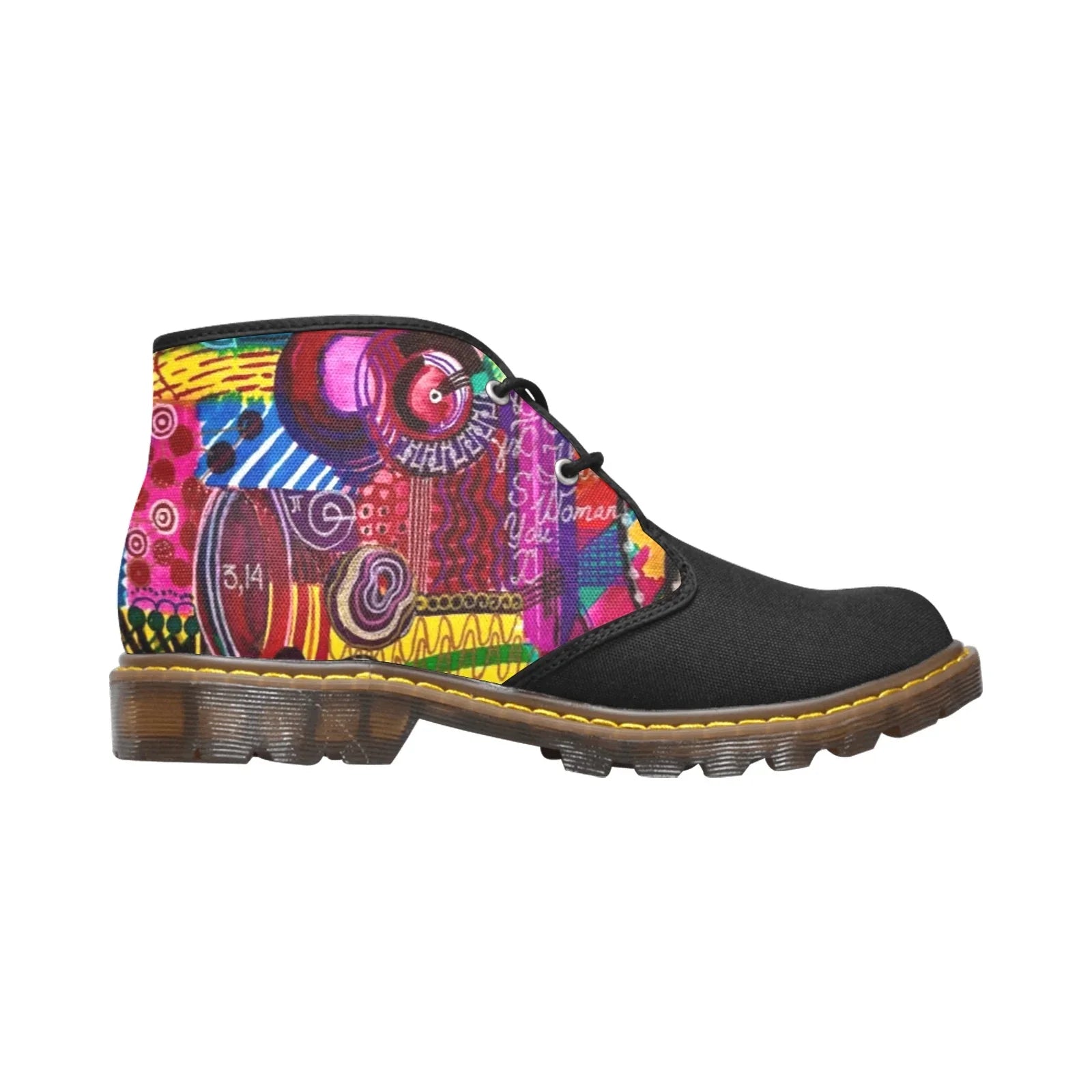 ColorBomb Black Toe Men's Canvas Mid-Top Boots with breathable foamed insole, lace-up closure, and durable translucent rubber sole.
