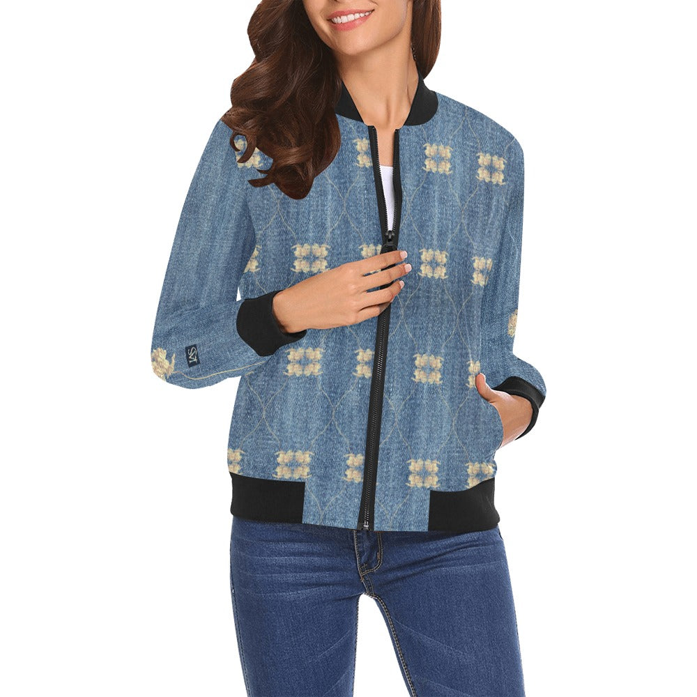 Your Denim Tulips Bomber Jacket for Women