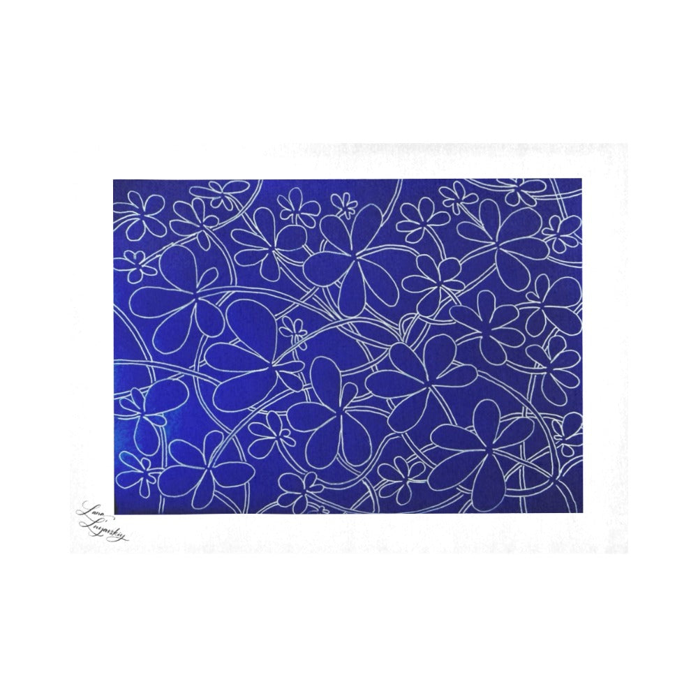 Infinity Bloom Royal White Placemat set of 4 with elegant floral twill design, 14 x 19 inches, durable and non-slip.