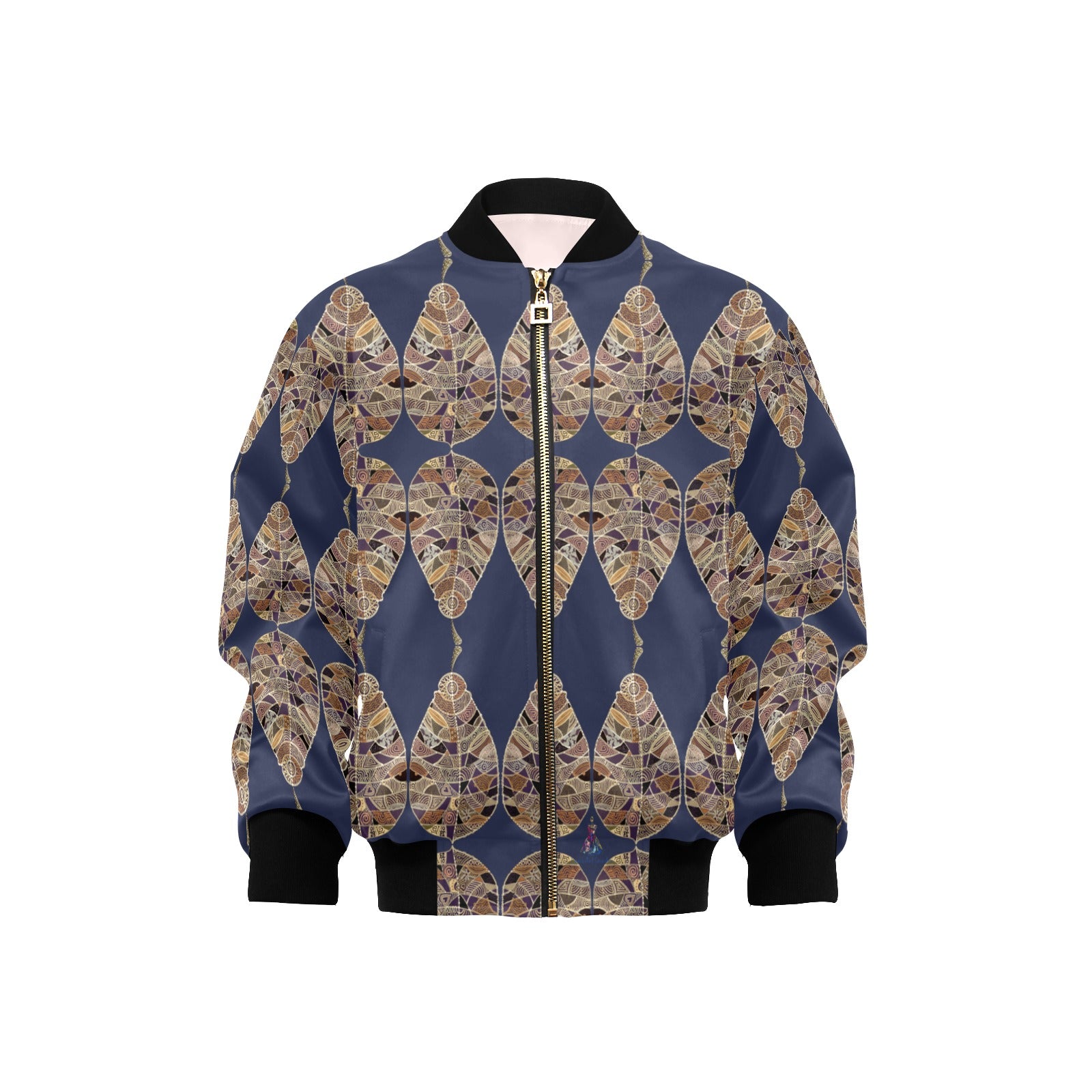 Fantasy Brown Leaf Viridian Kids' Bomber Jacket with Pockets (Model H40)