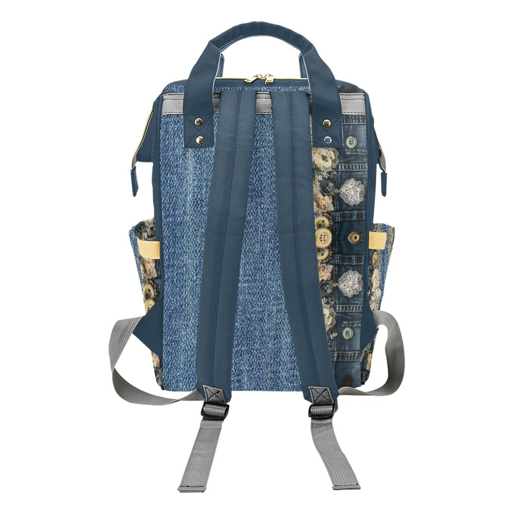 Denim Lace Ocean Multi-Function Diaper Backpack/Diaper Bag