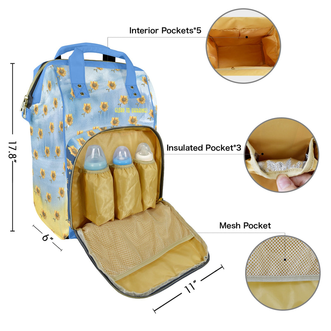 Support Ukraine Sunflowers Multi-Function Travel Diaper Bag-Large