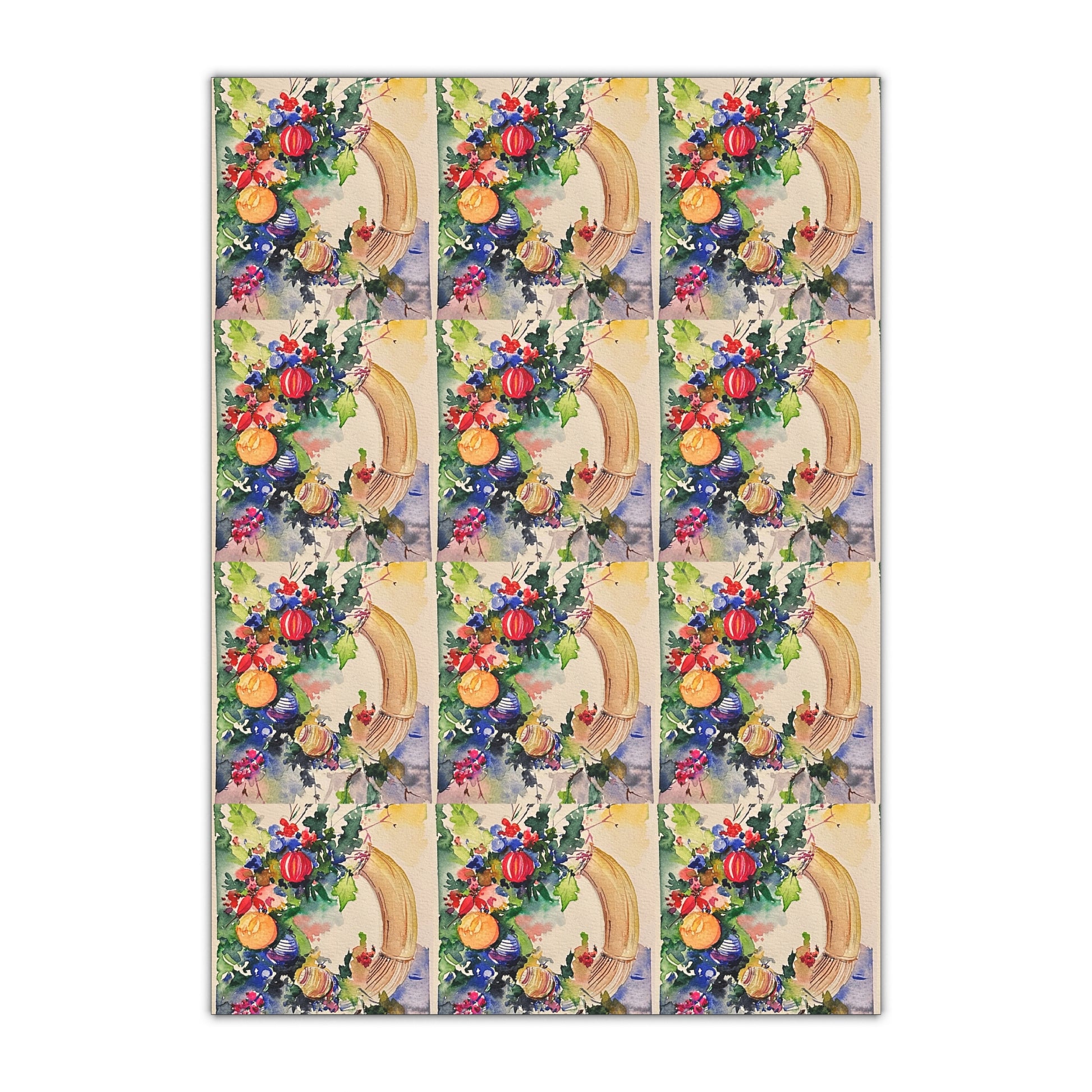 Christmas Wreath Custom Gift Wrapping Paper featuring original artwork by LanaArtSweden, high-quality satin finish paper.