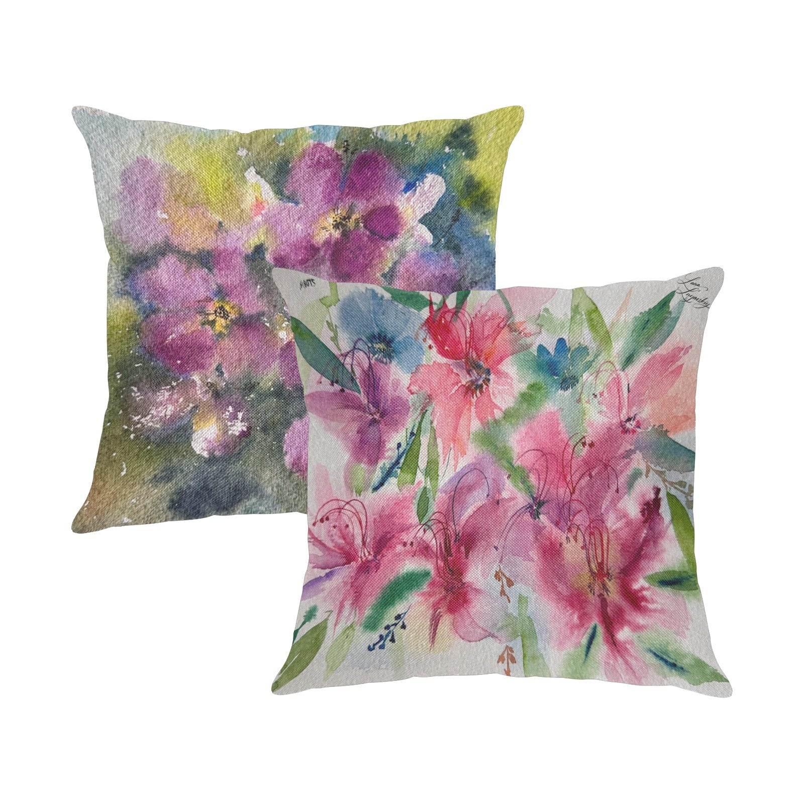 Purple Lawn and Red Hybiscus Linen Zippered Pillowcase 18"x18"(Pack of 2)