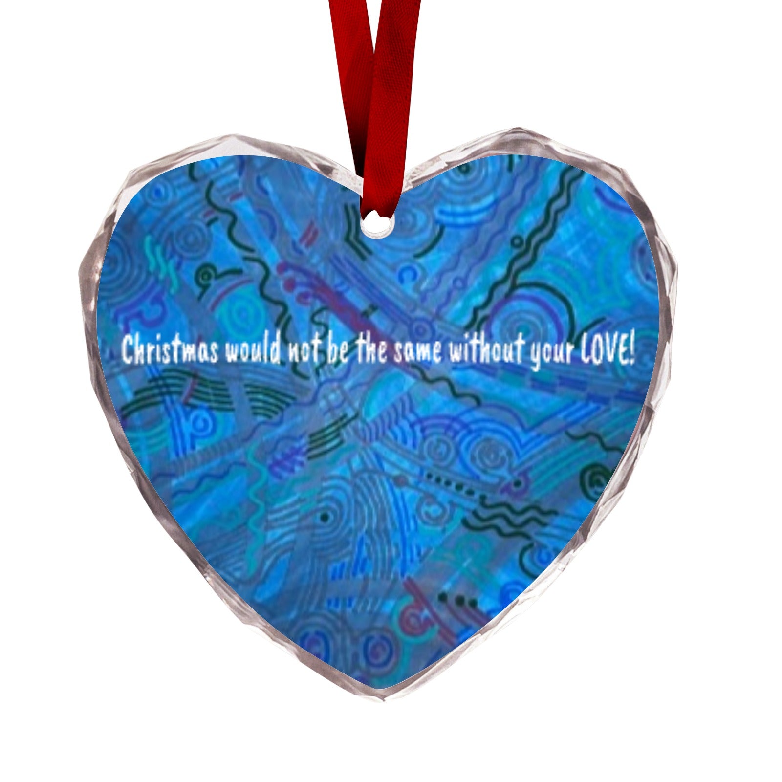 Winter Blue Customizable Christmas Ornament Heart-Shaped Crystal Glass Ornament