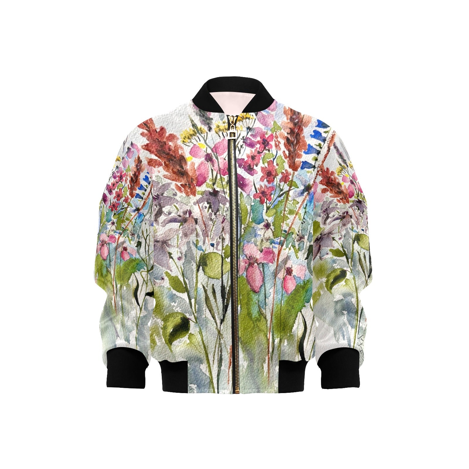 Shaggy Blooms Kids' Bomber Jacket with Pockets (Model H40)