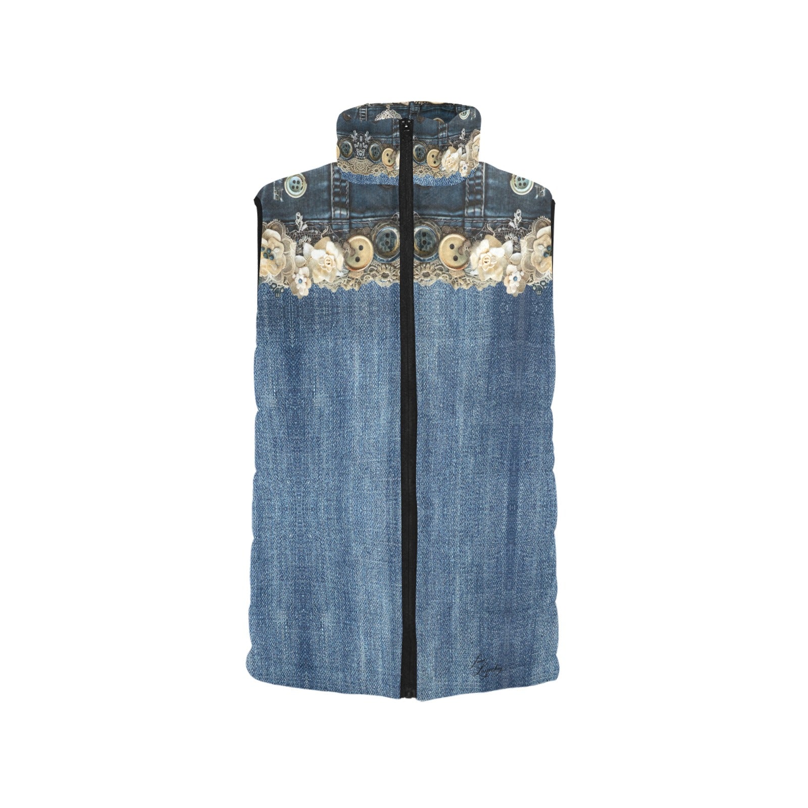 Denim Lace Women's Padded Vest