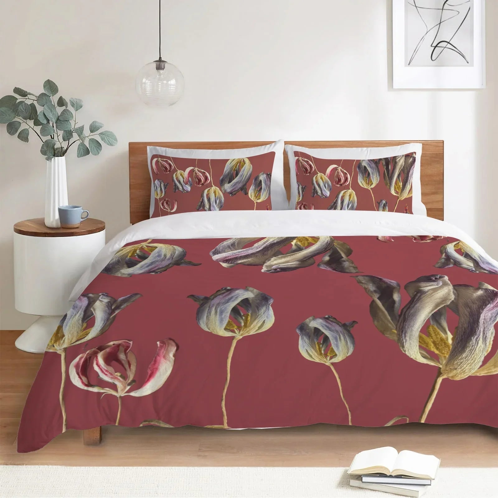 Tulip Field Red Earth 3-Piece Bedding Set 94x104inch