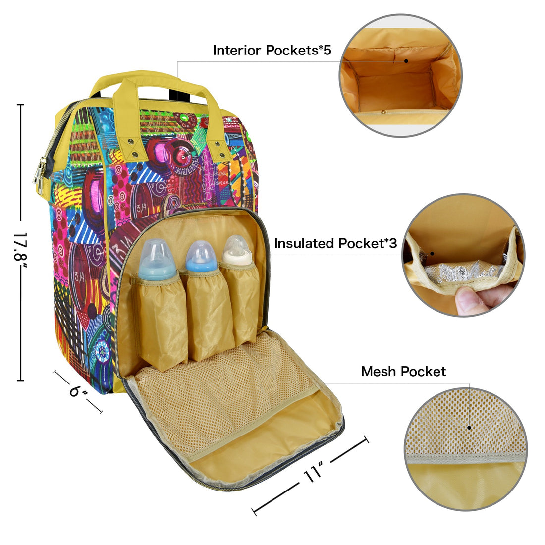 Energy Maps Mustard Multi-Function Travel Diaper Bag-Large