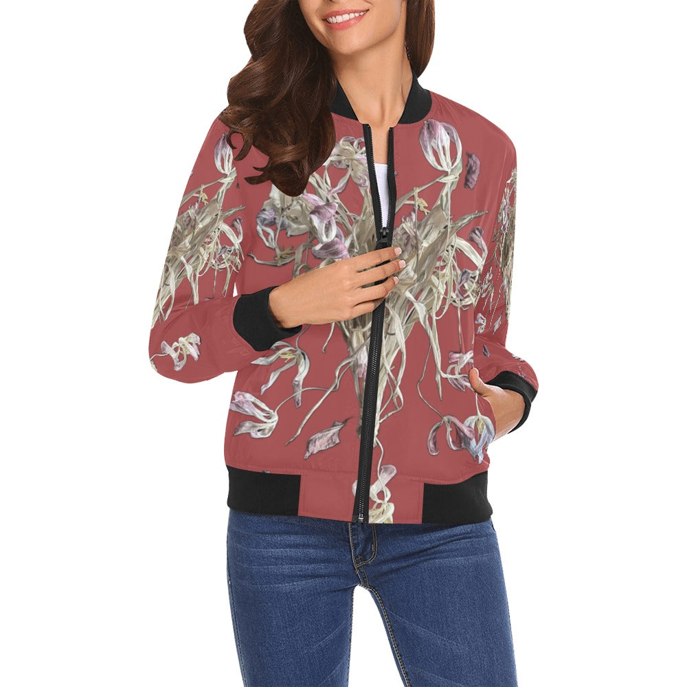Tulip Drama Pumpkin Bomber Jacket for Women