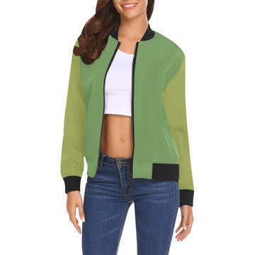 Green Sleeves Logo All Over Print Bomber Jacket for Women