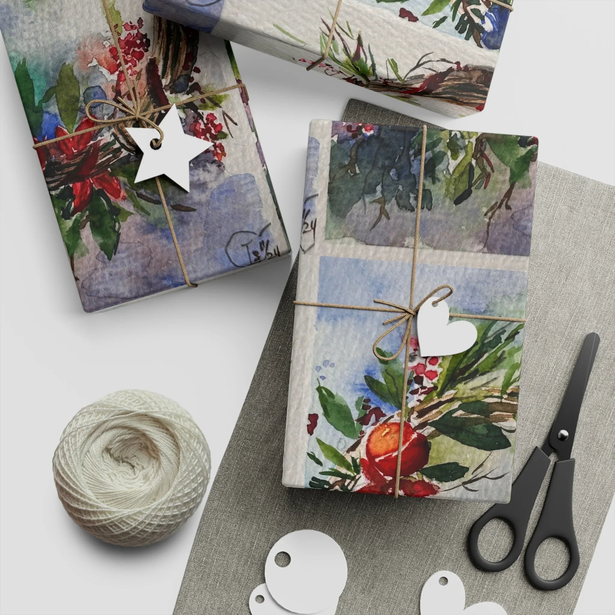 Roter Weihnachtskranz Geschenkpapier von LanaArtSweden, Original-Kunstwerkbögen, 1 Stück