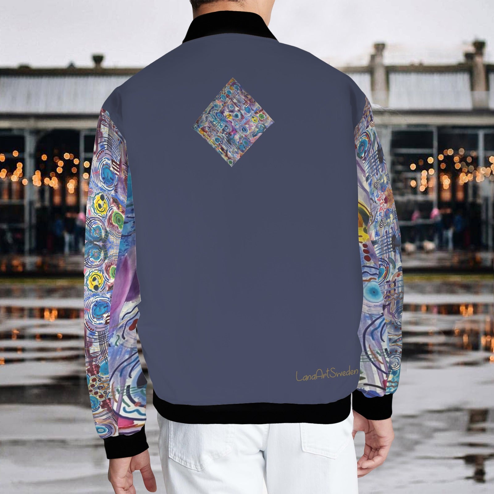 Circles on Water Deep Blue Bomber Jacket