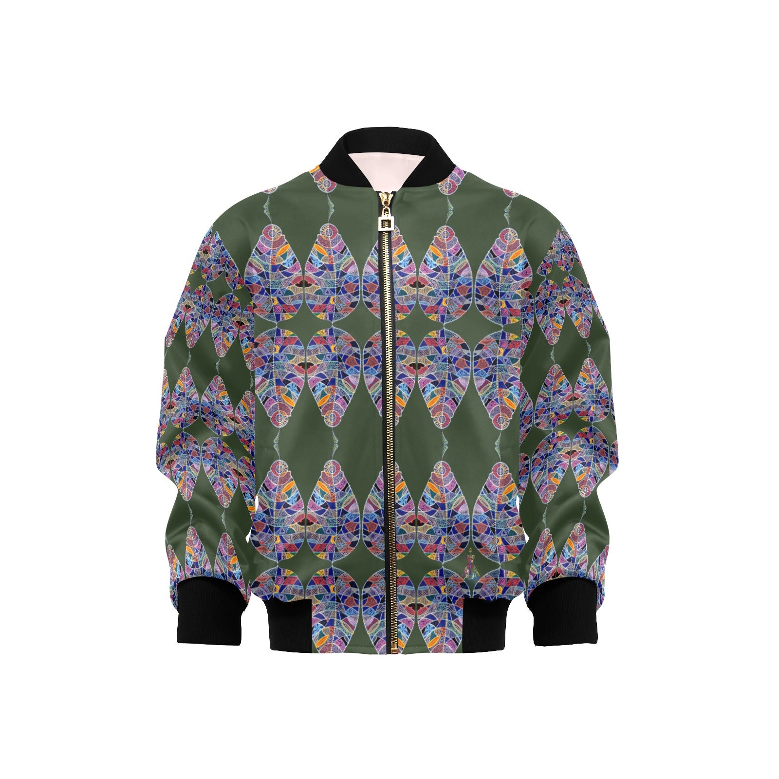 Fantasy Leaf Green Kids' Bomber Jacket with Pockets (Model H40)
