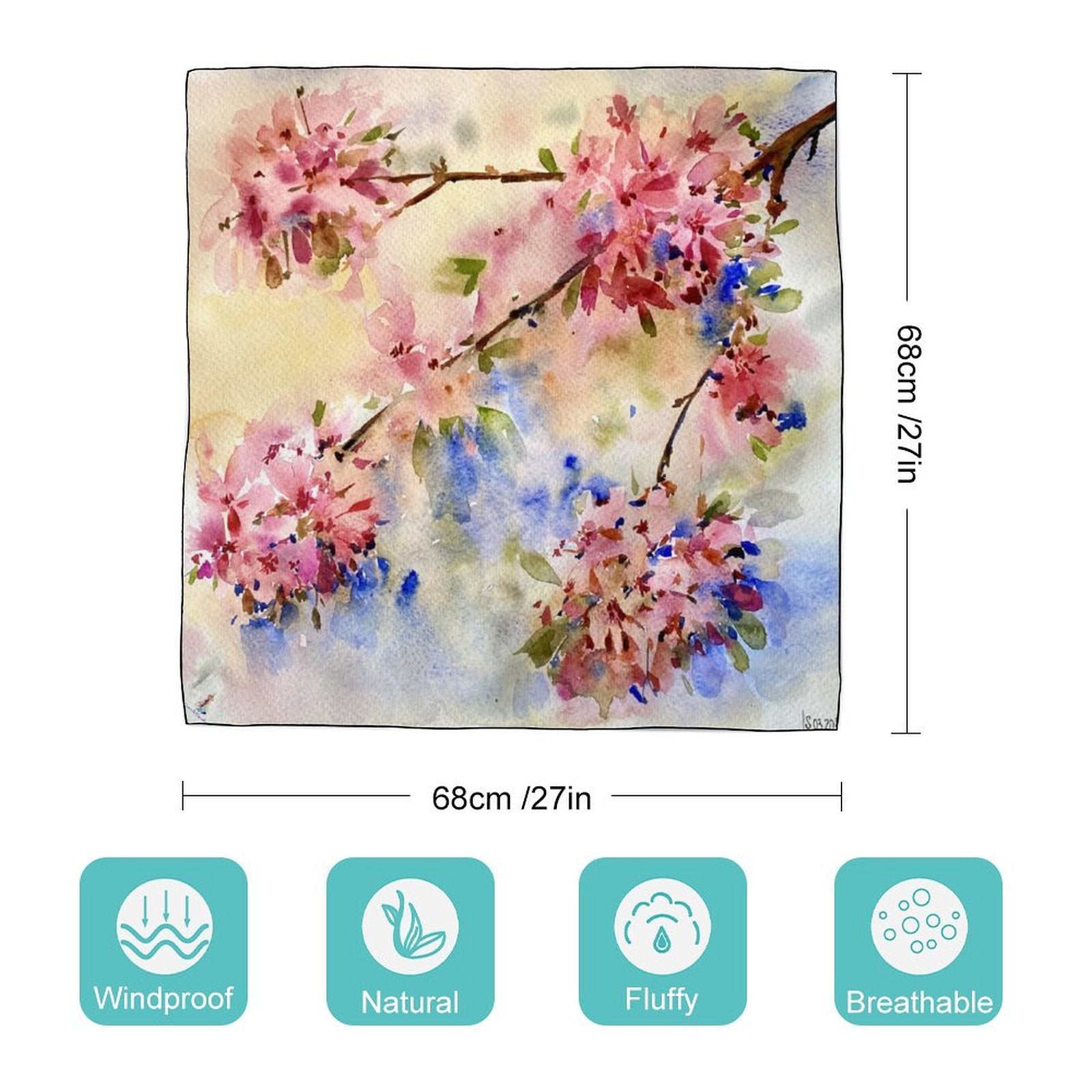 LanaArtSweden Artwork Scarf, 27"x27", 70x70 cm