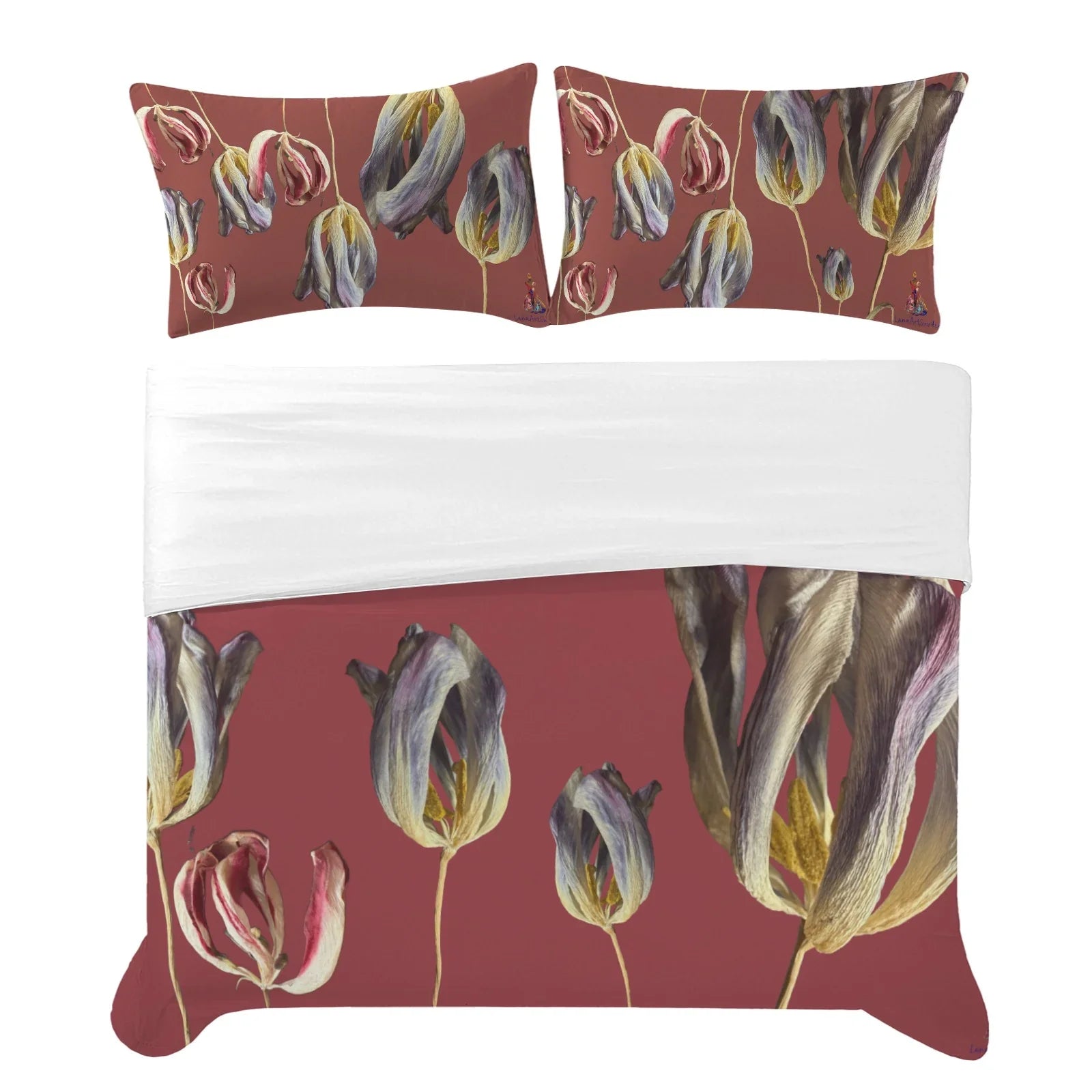 Tulip Field Red Earth 3-Piece Bedding Set 94x104inch