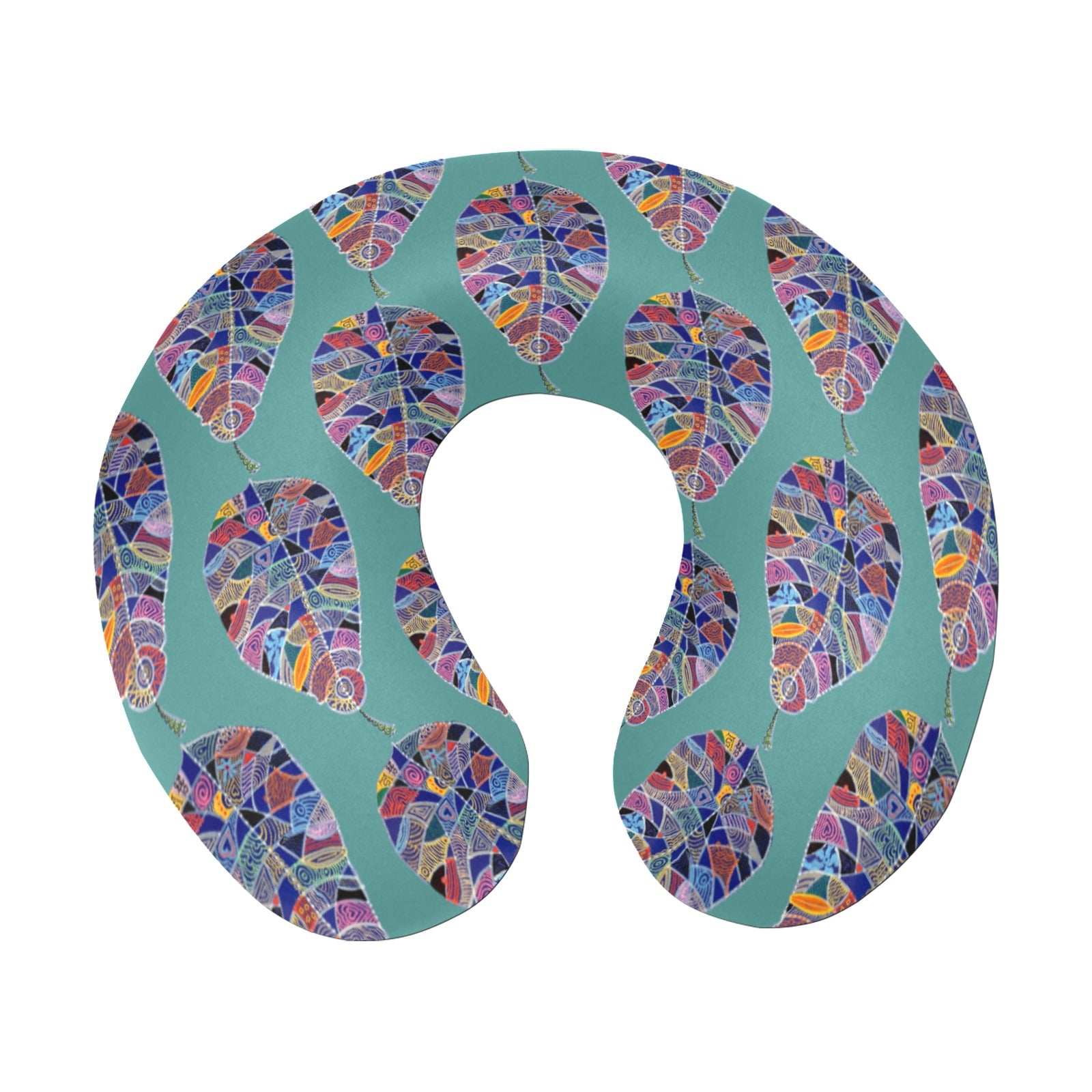 Fantasy Leaf Pattern Teal U-Shape Travel Pillow