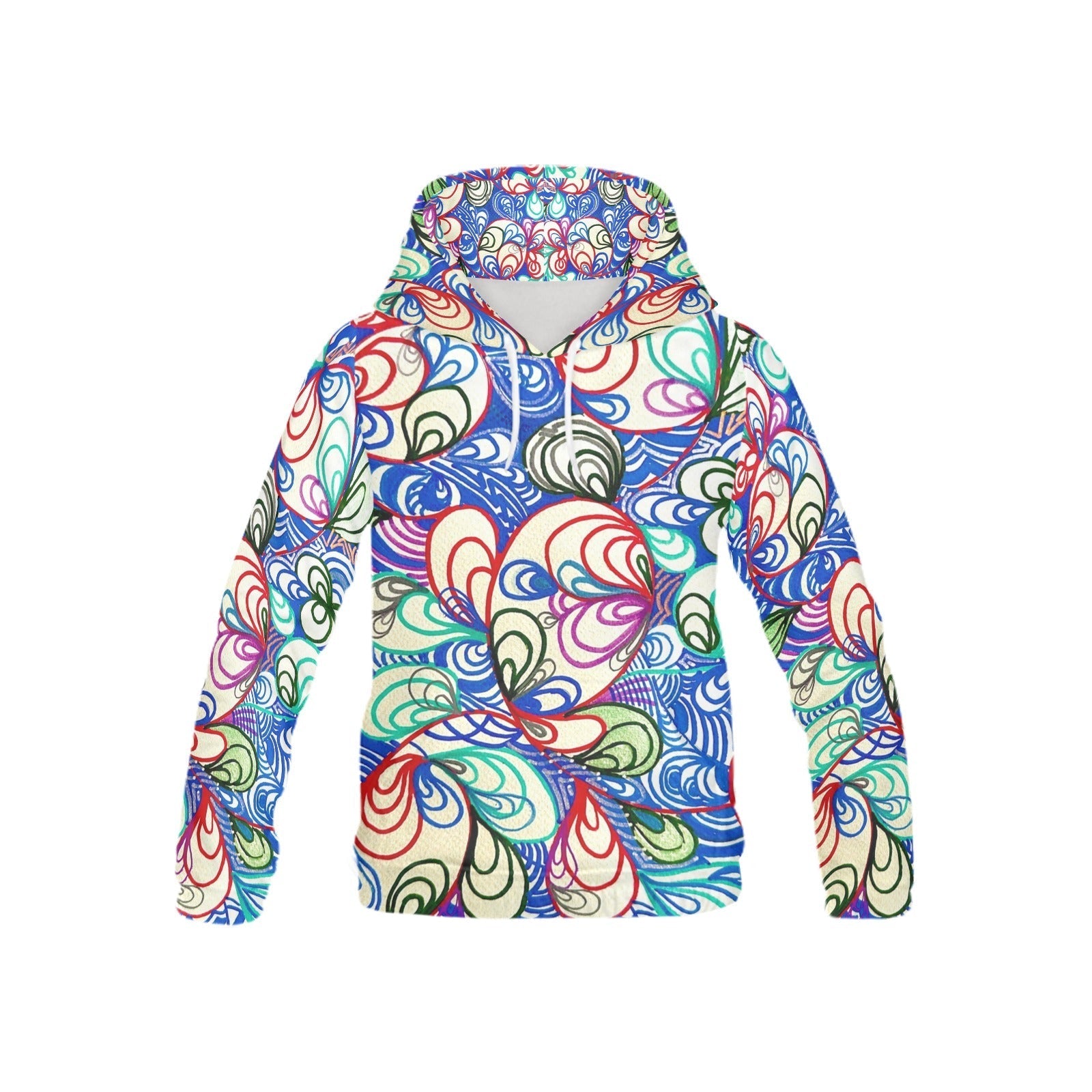 Colorful kids hoodie with swirling skating ring pattern, soft polyester-spandex blend, classic fit with kangaroo pocket and cuffed sleeves.