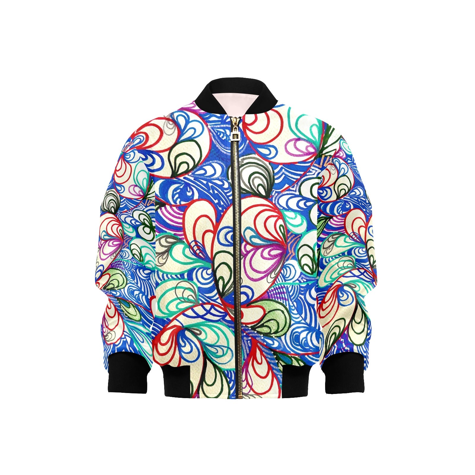 Swirls in Blue Bright Kids' lined My City Bomber Jacket with Pockets