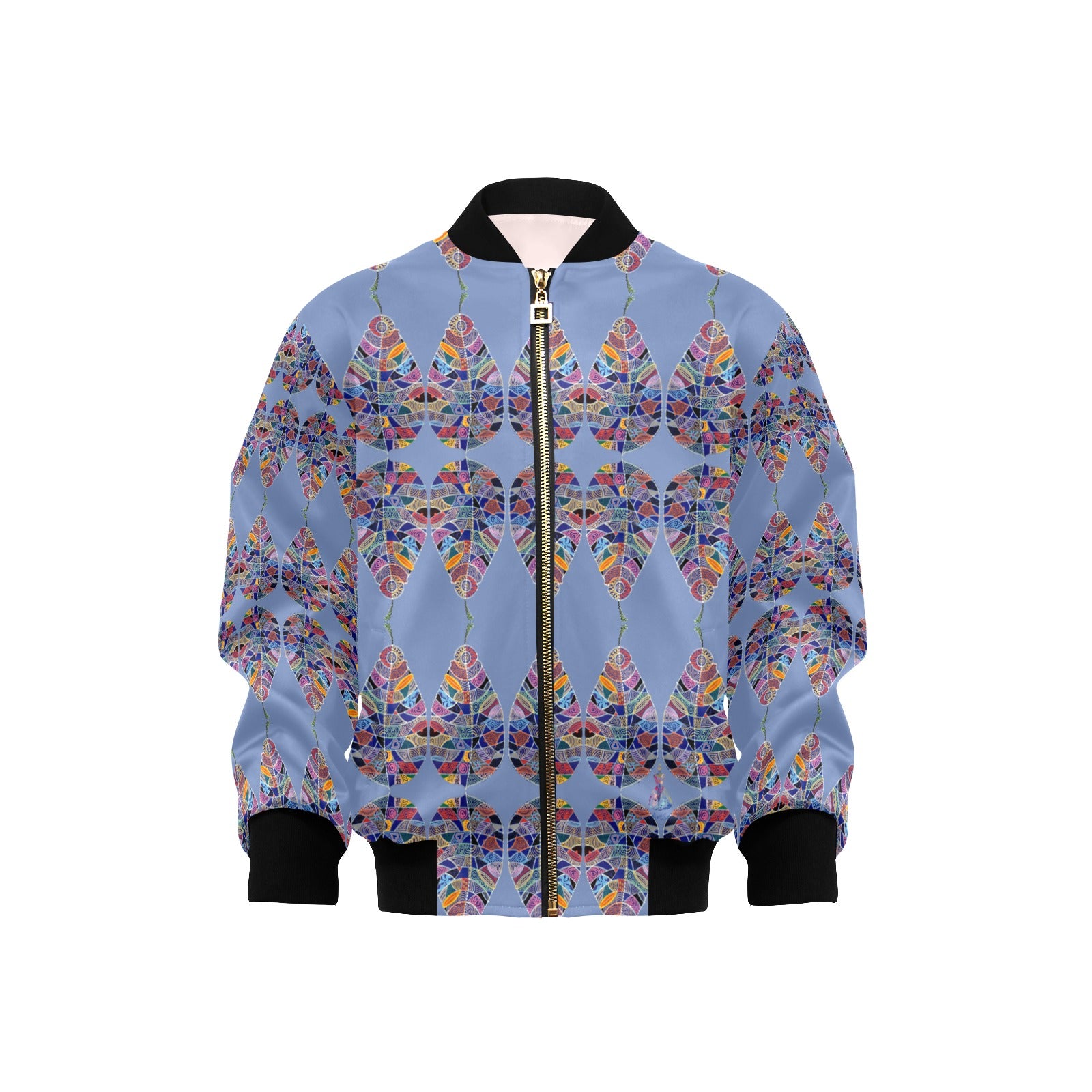 Fantasy Leaf Dusty Blue Kids' Bomber Jacket with Pockets (Model H40)