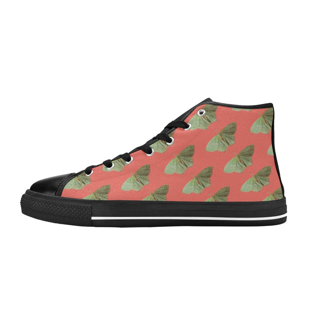 Green Moth Coral Kids' High Top Canvas Shoes