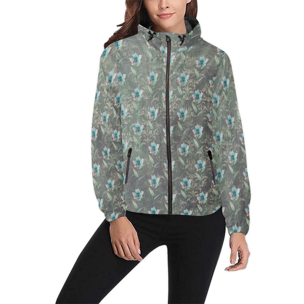 Blue Flower Damaskus Green Unisex All Over Print Windbreaker (Model H23)