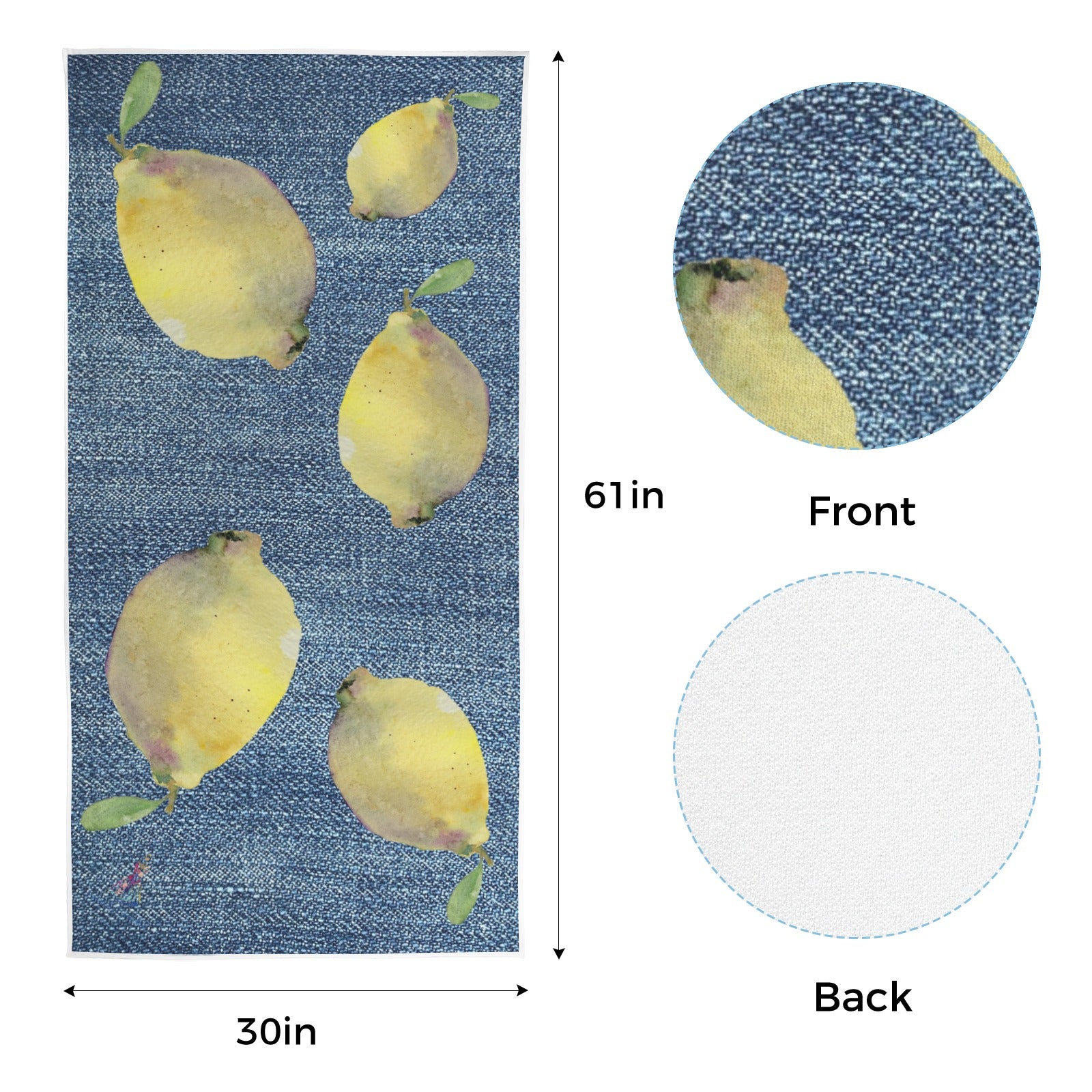 Lemon Denim Quick-Dry Beach Towel 30"x61"