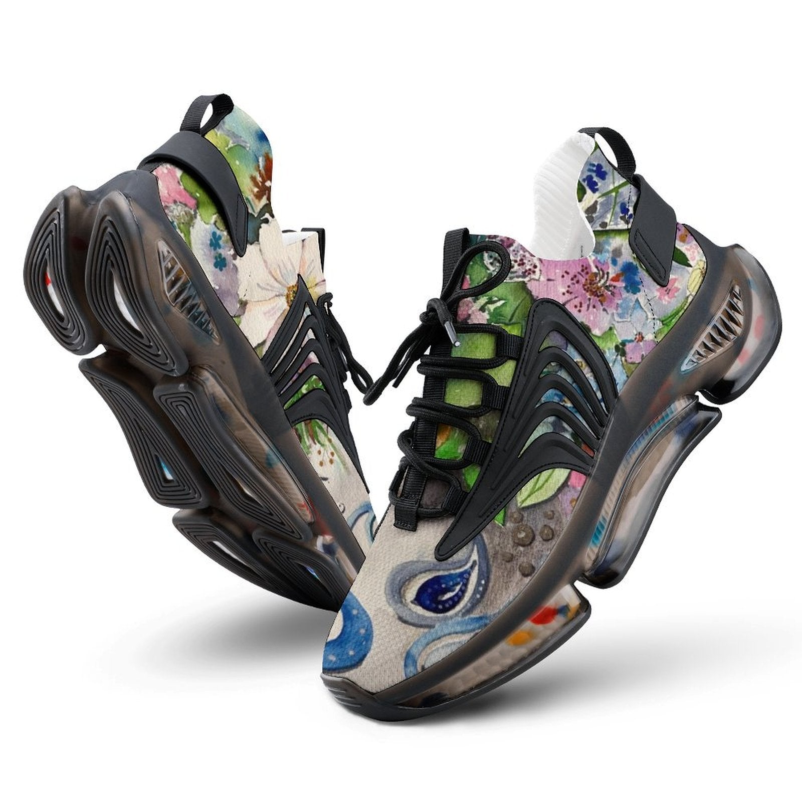 Women's mesh sneakers running shoes with floral design, breathable mesh-knit polyester, cushioned sole, and non-slip outsole by LanaArtSweden