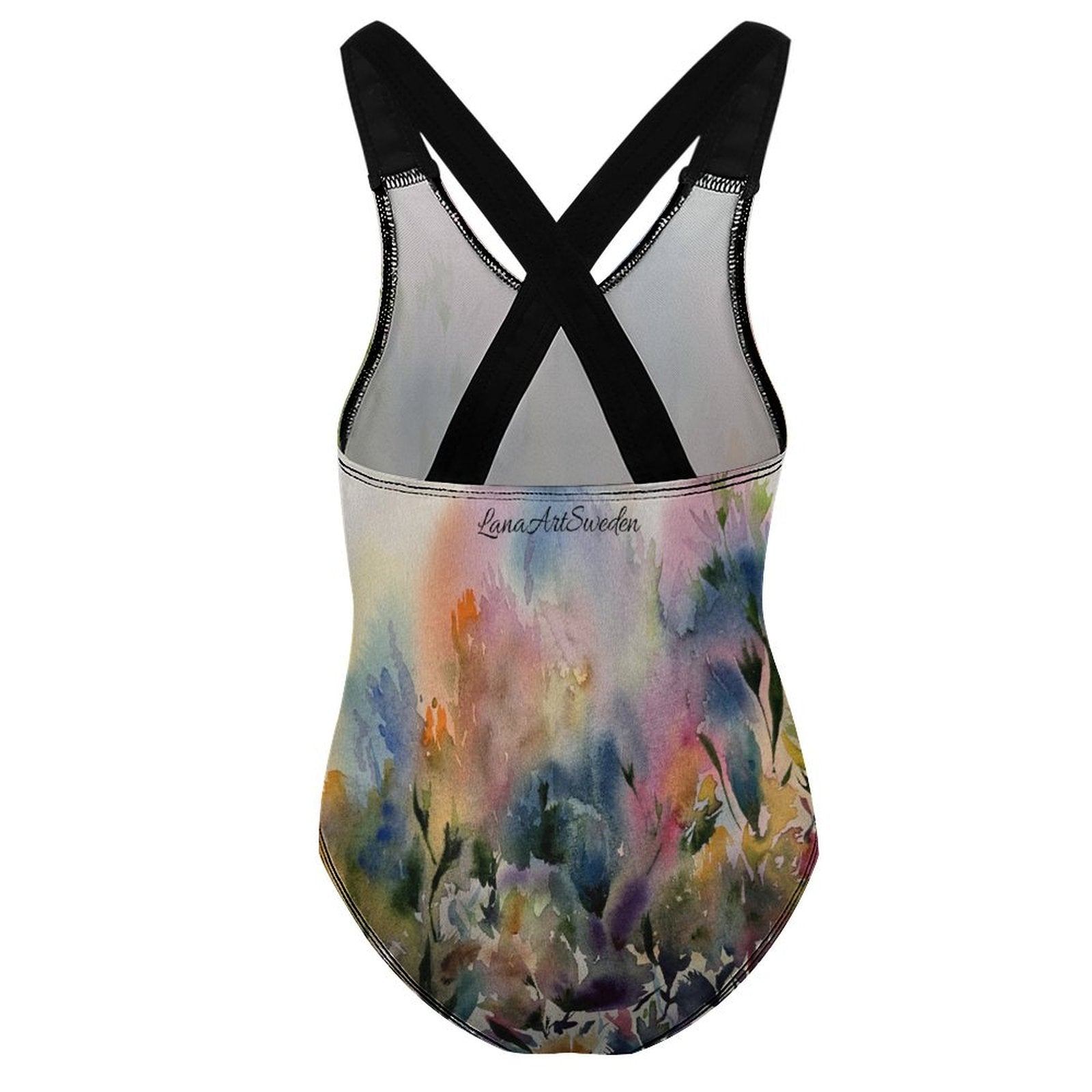 Colorful children's one-piece swimsuit with suspenders and ruffled edges made from quick-drying polyester and spandex fabric