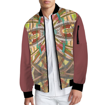 Brown Labyrinth Burgundy Men's Bomber Jacket