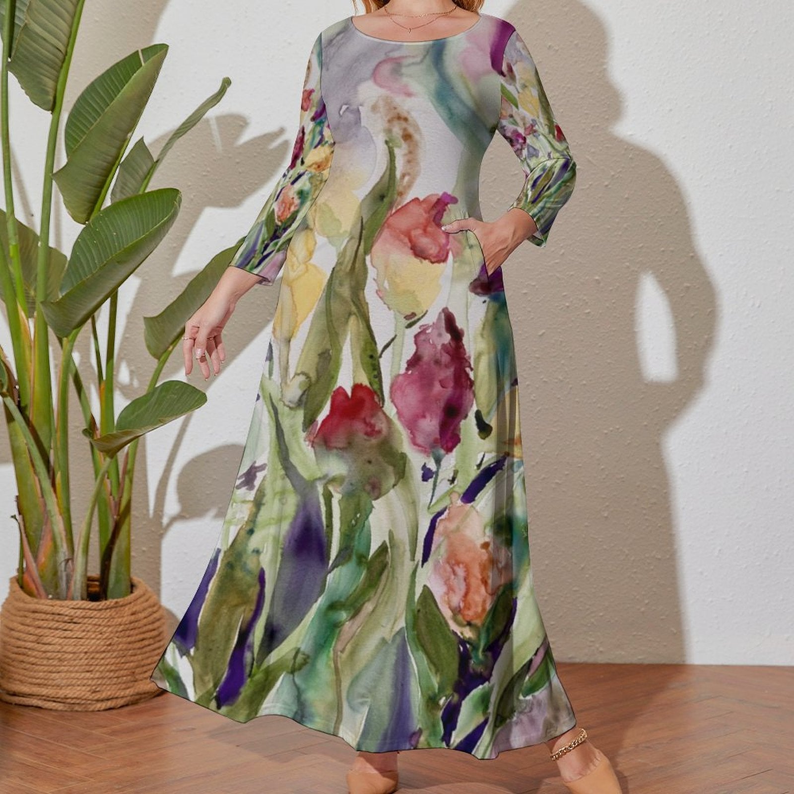 Stone Tulips Maxi Long sleeve dress