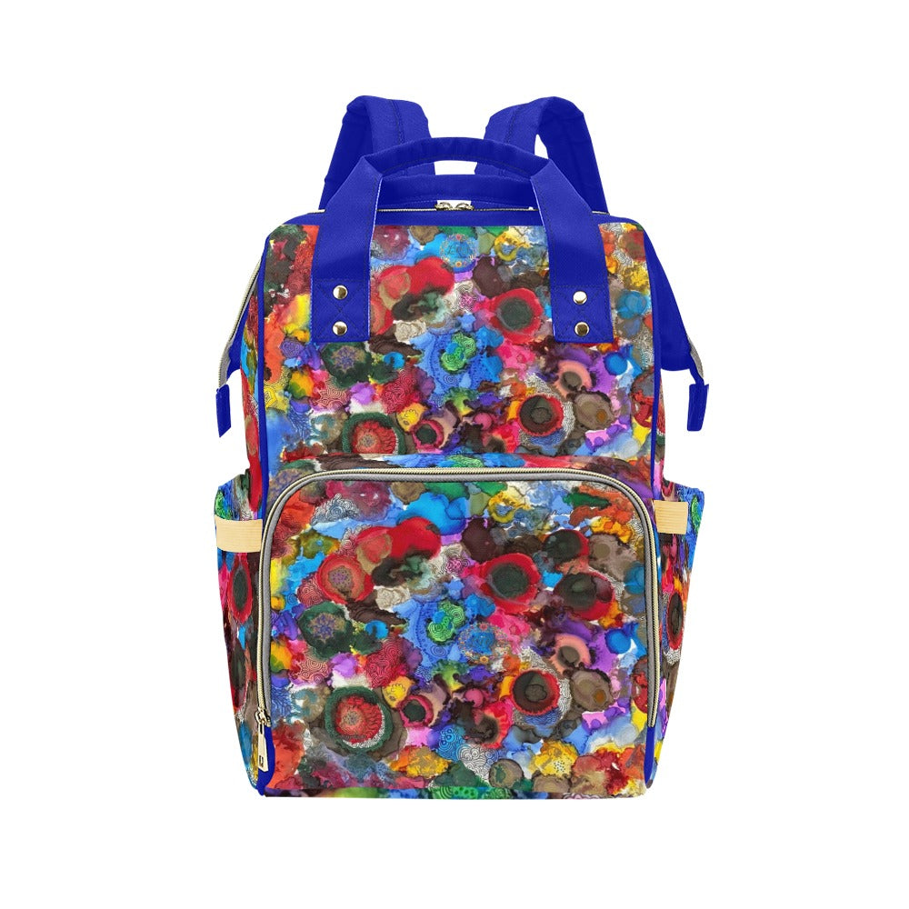 Cosmic Blooms Indigo Multi-Function Diaper Backpack/Diaper Bag (Model 1688)
