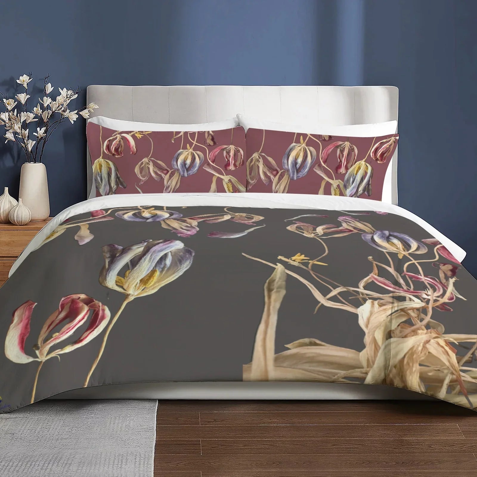 Tulip Universe Grey Ruby 3-Piece Bedding Set 94x104inch