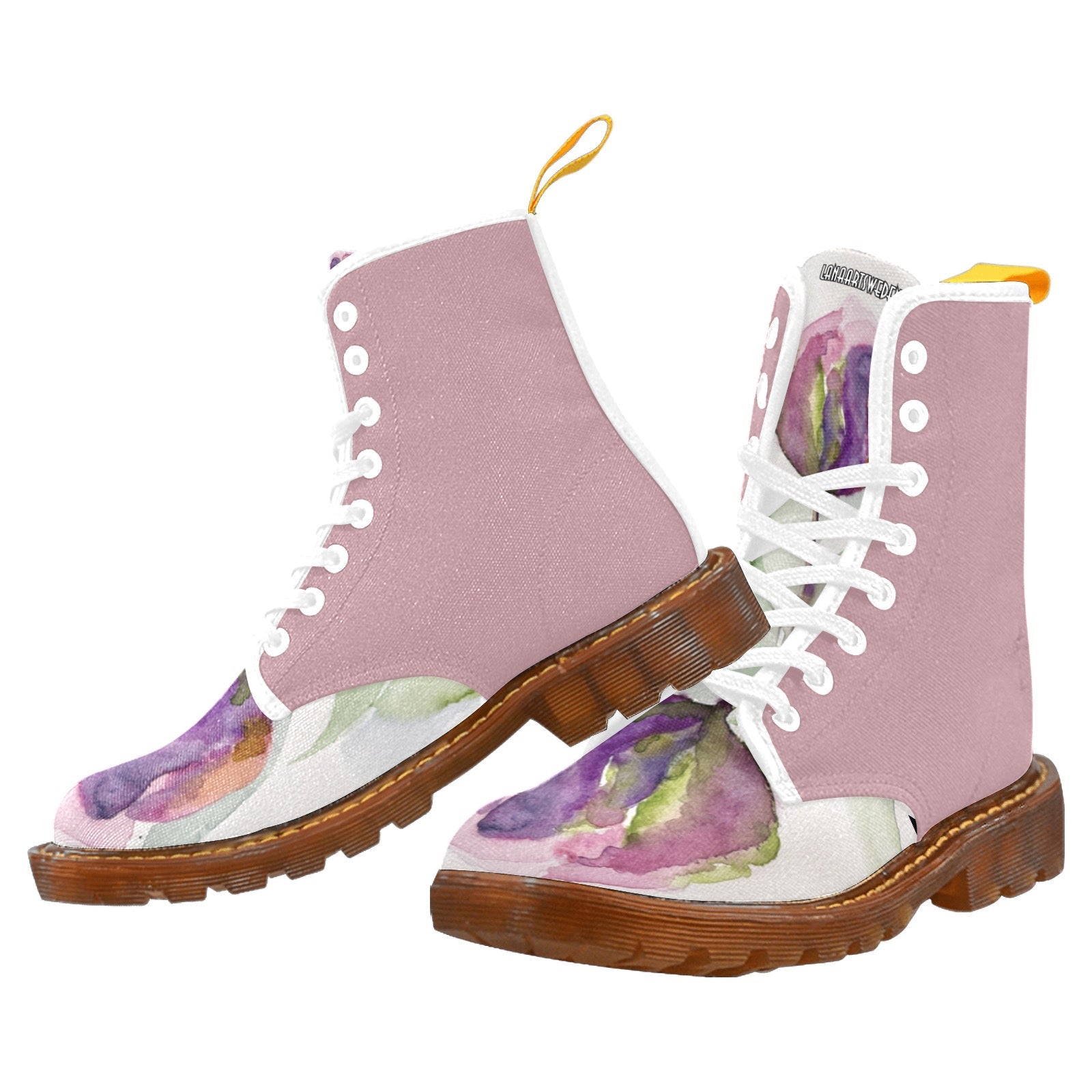 Tulip Dusty Rose women's custom canvas combat boots with floral design and translucent rubber soles