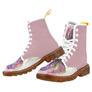 Tulip Dusty Rose women's custom canvas combat boots with floral design and translucent rubber soles