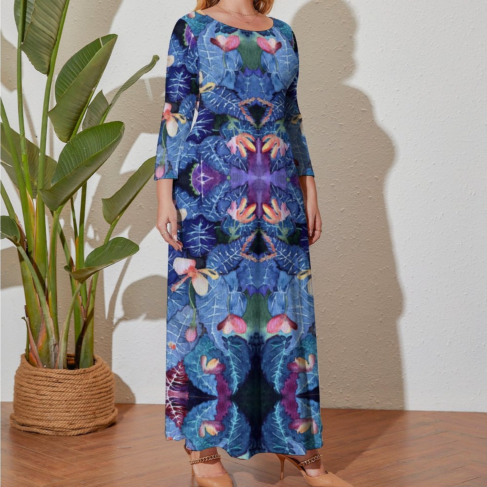 Blue Thorns Maxi Long sleeve dress