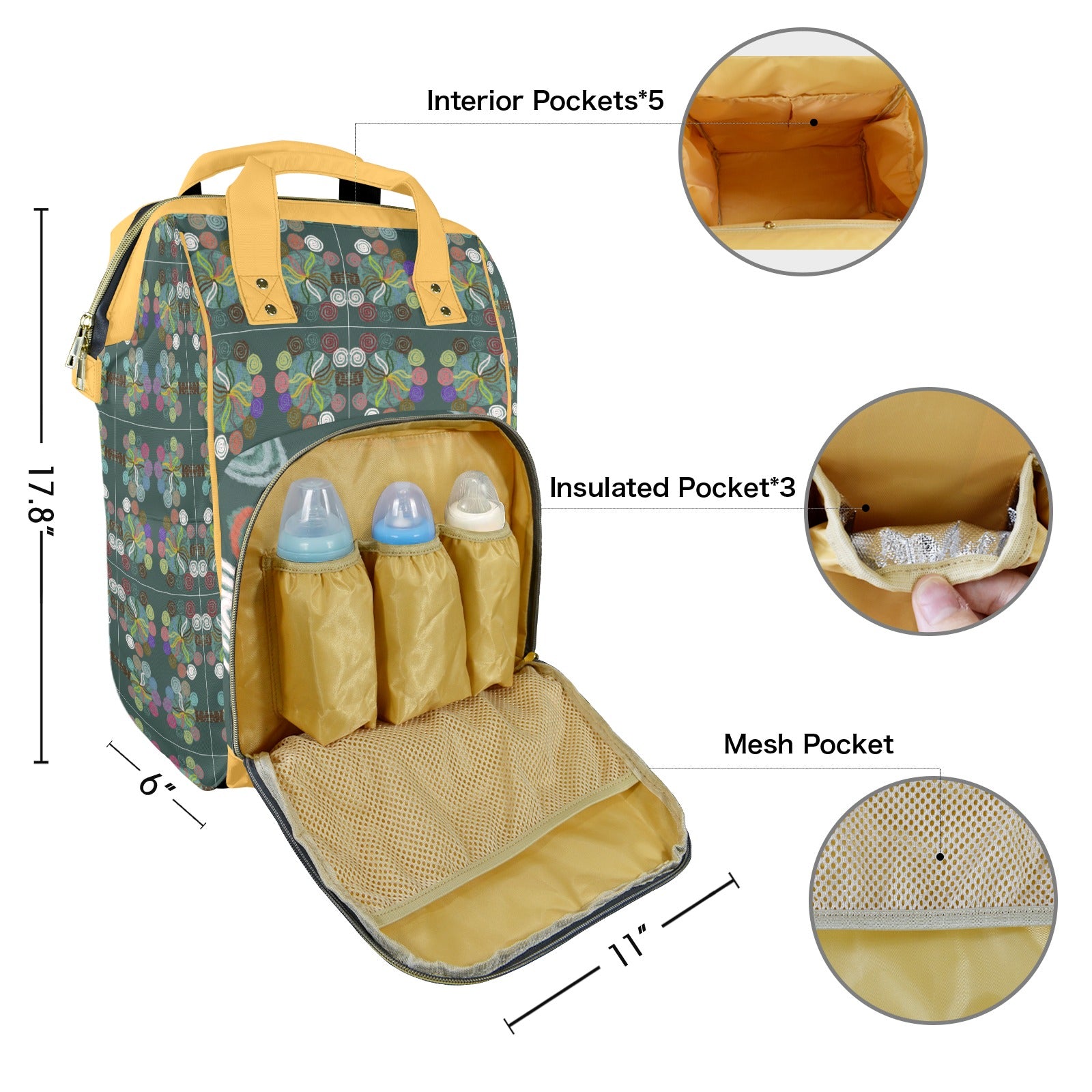 Magic Trees Gold Multi-Function Travel Diaper Bag-Large