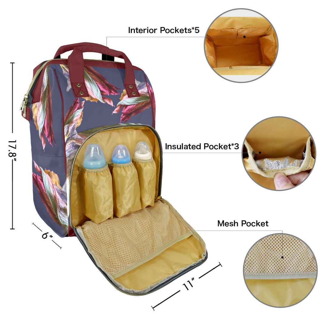 Red Tulip Twist Ocean Multi-Function Travel Diaper Bag-Large