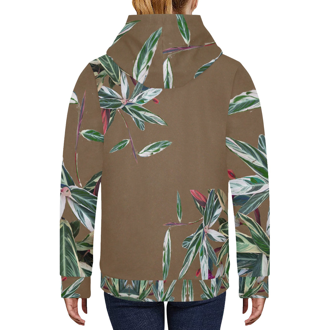 Green Leaves Pit Moss Women's Fleece Hoodie w/ White Lining Hood