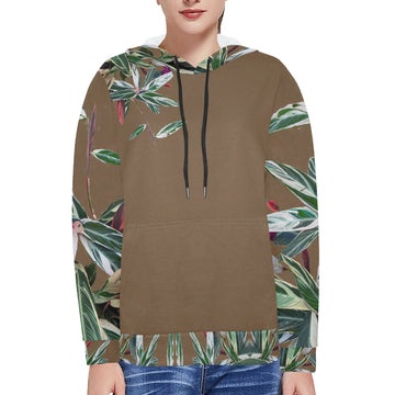 Green Leaves Pit Moss Women's Fleece Hoodie w/ White Lining Hood