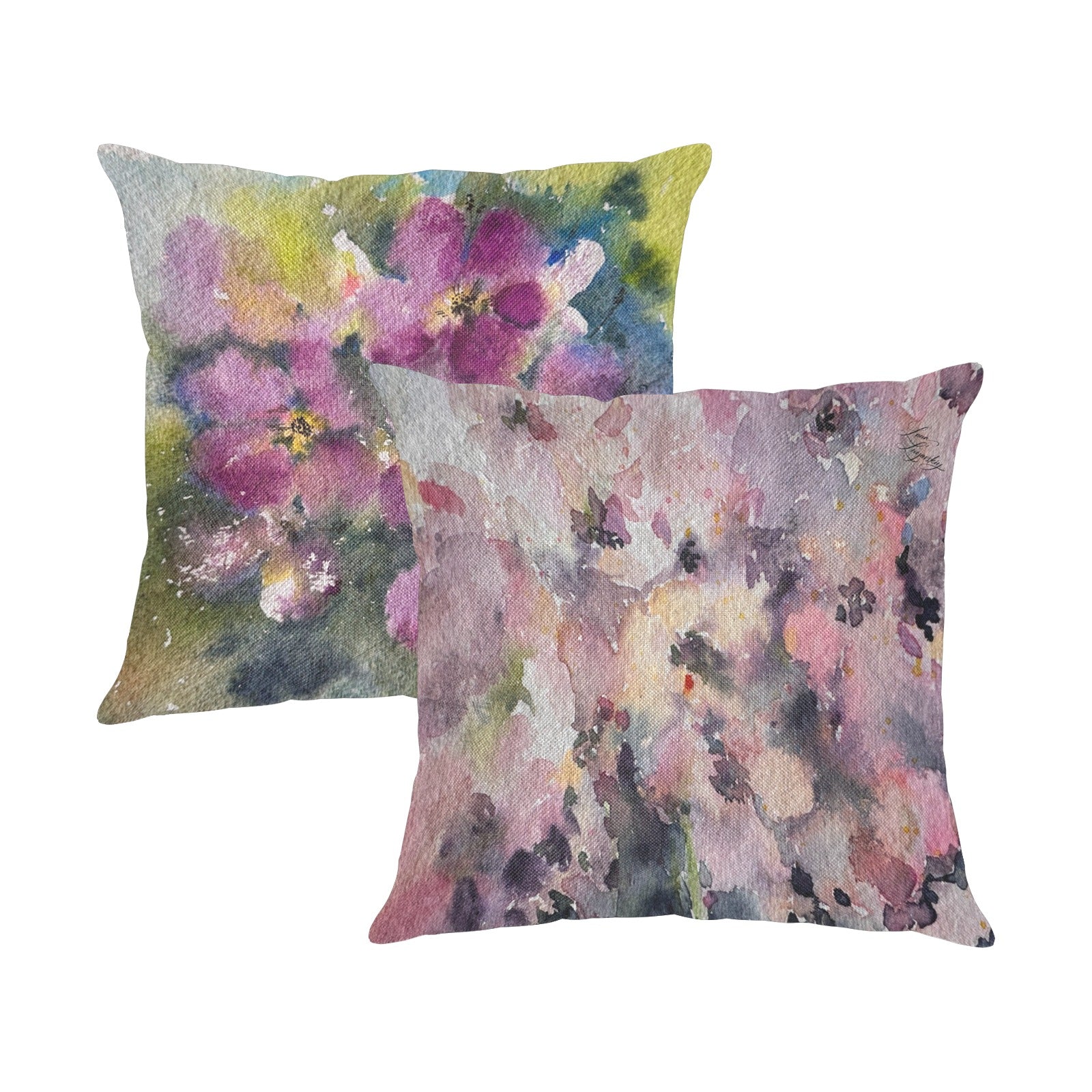 Pink Rhapsody and Purple Lawn Linen Zippered Pillowcase 18"x18"(Pack of 2)