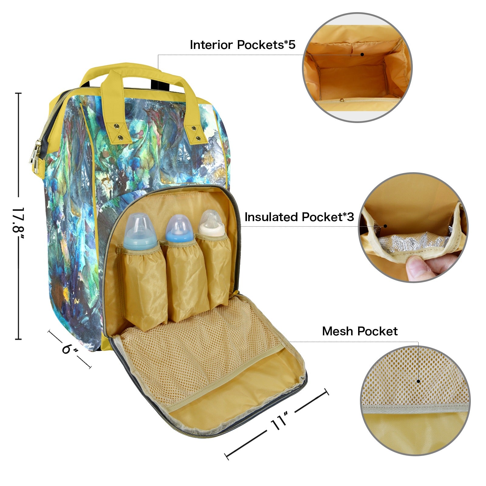 Rhapsody of Spring Mustard Multi-Function Travel Diaper Bag-Large