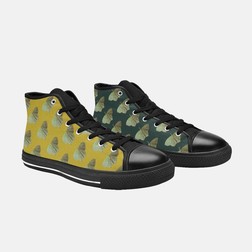 Green Moth Ochre Kids' High Top Canvas Shoes
