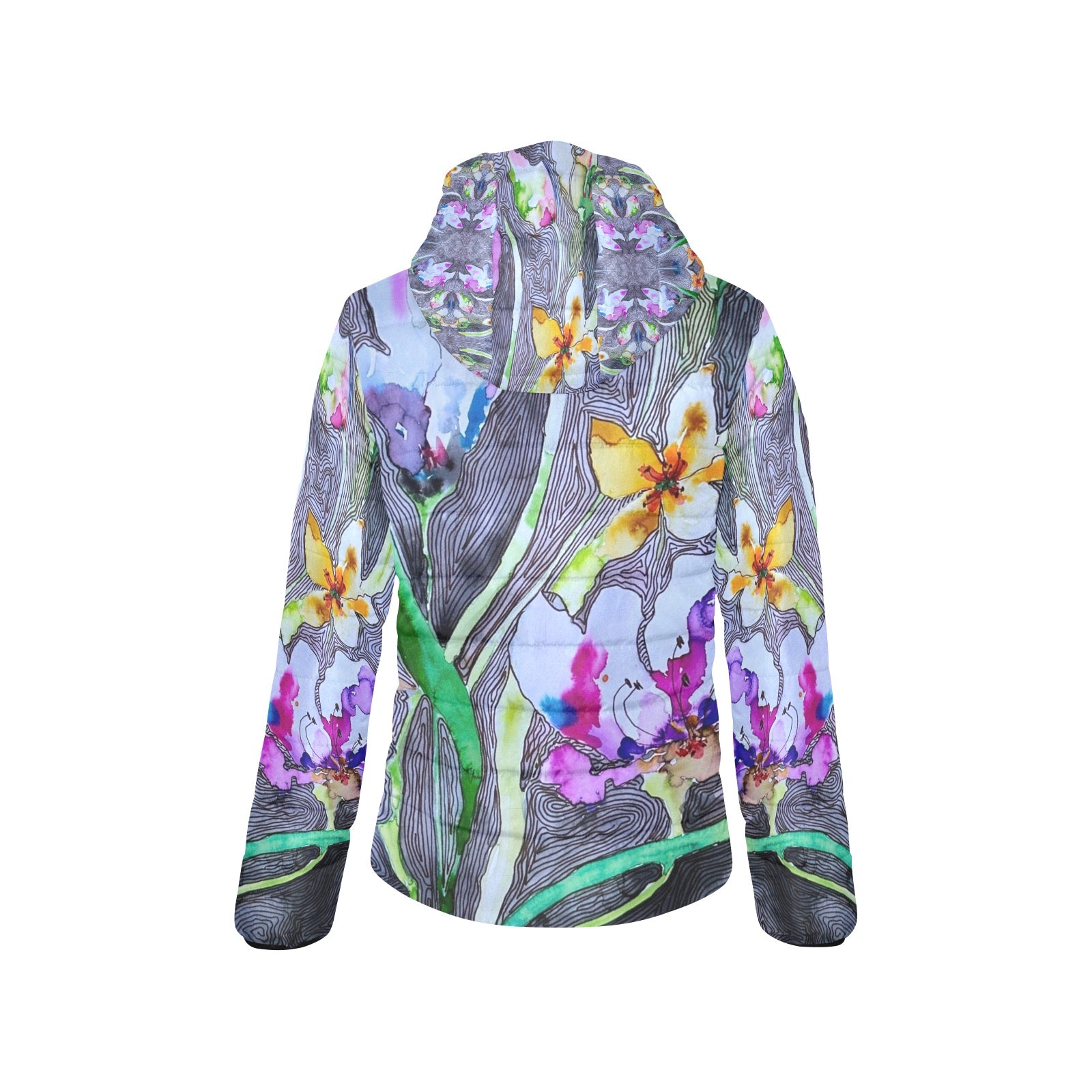 Gefütterte Tulpen-Pufferjacke mit Kapuze für Damen