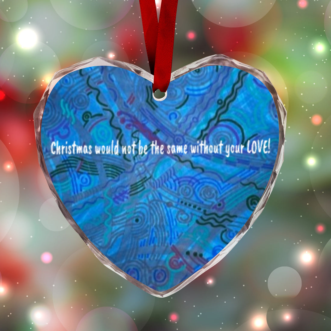 Winter Blue Customizable Christmas Ornament Heart-Shaped Crystal Glass Ornament