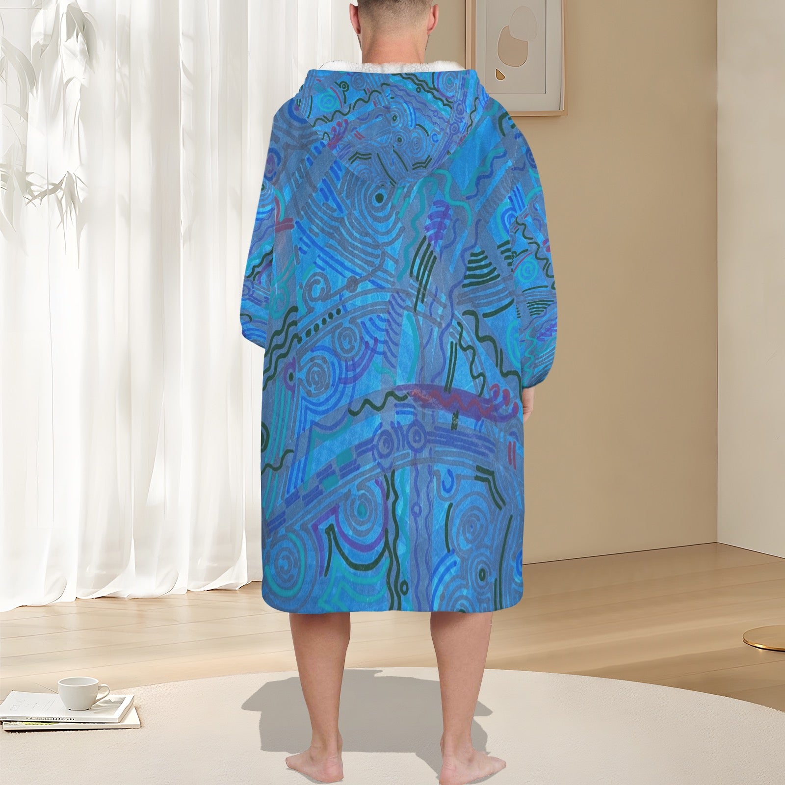 Blue Ice Blanket Hoodie for Men by LanaArtSweden, featuring lightweight fleece material, vibrant no-fade print, and cozy all-season design.