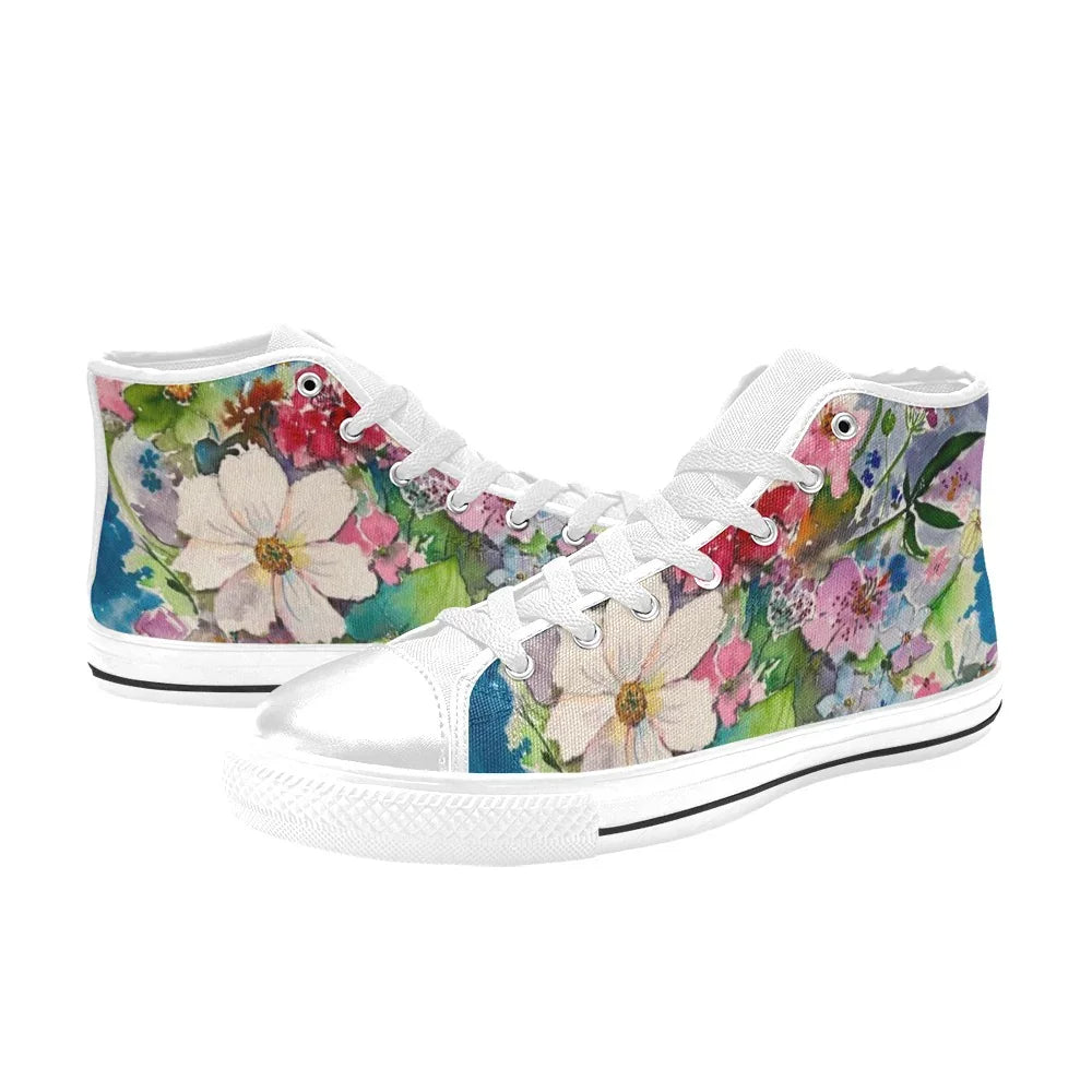 Blumenstrauß Weiß Damen Klassische High Top Canvas Schuhe