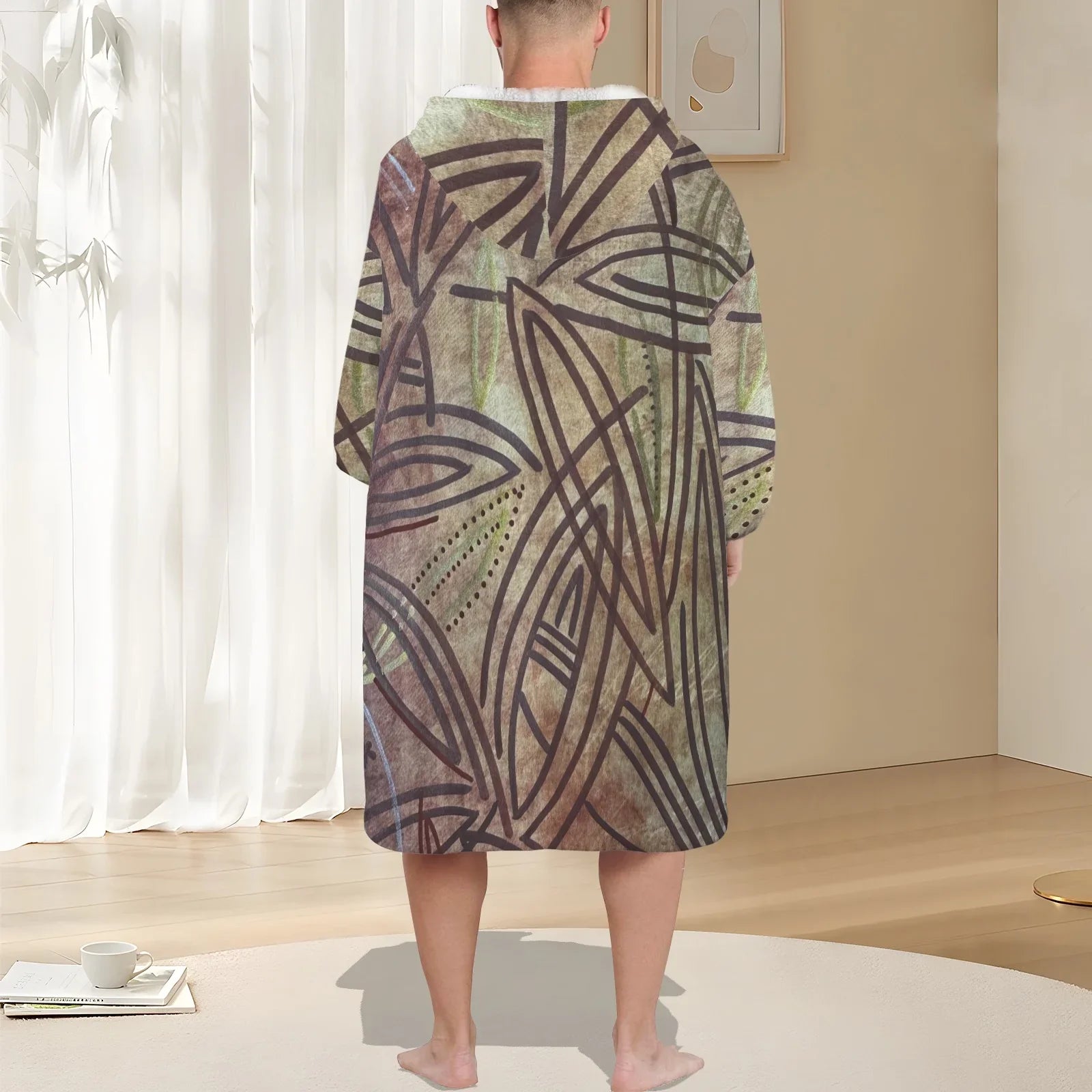 Cozy men's warm robe blanket hoodie made of high-quality fleece for all-year-round use.